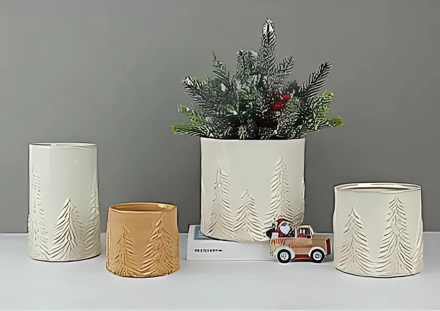 Embossed Christmas Pine Vase